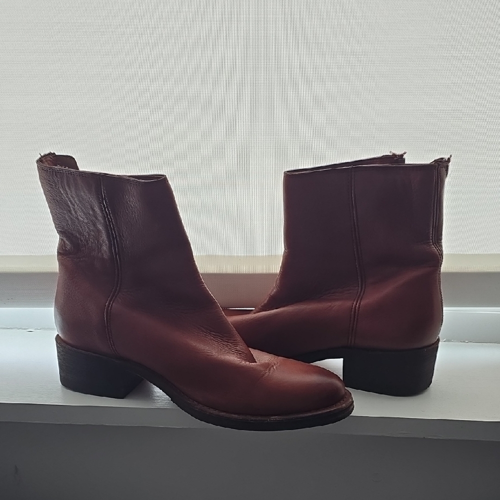 Frye Brown Ankle Booties with V-Cut Design